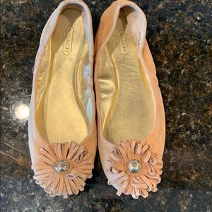 Coach Tan Suede Ballet Flats with Decorative Ornament